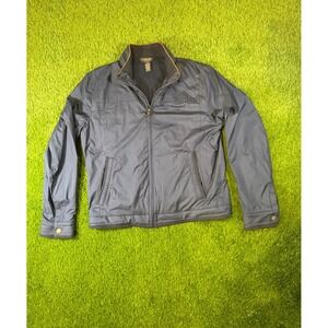 Brooks Brothers Mens Navy Blue Full Zip Windbreaker Jacket Leather Trim Size M